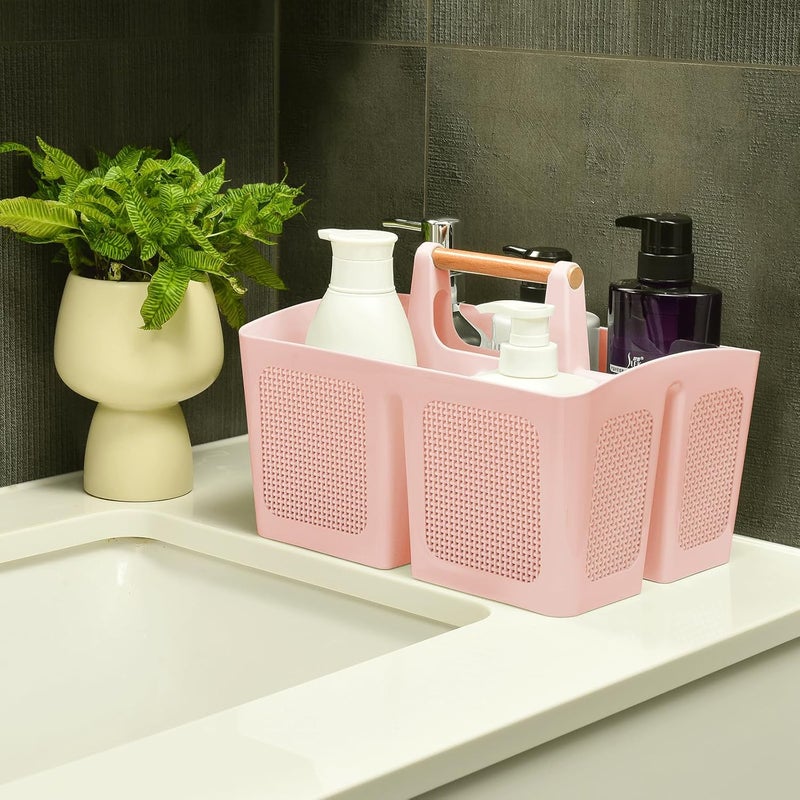 A-Link Portable Shower Caddy Basket with Compartments, Plastic Divided Cleaning Caddy Organizer Storage Tote with Handle for Bathroom, College, Dorm Room Essentials, Pink - Image 3
